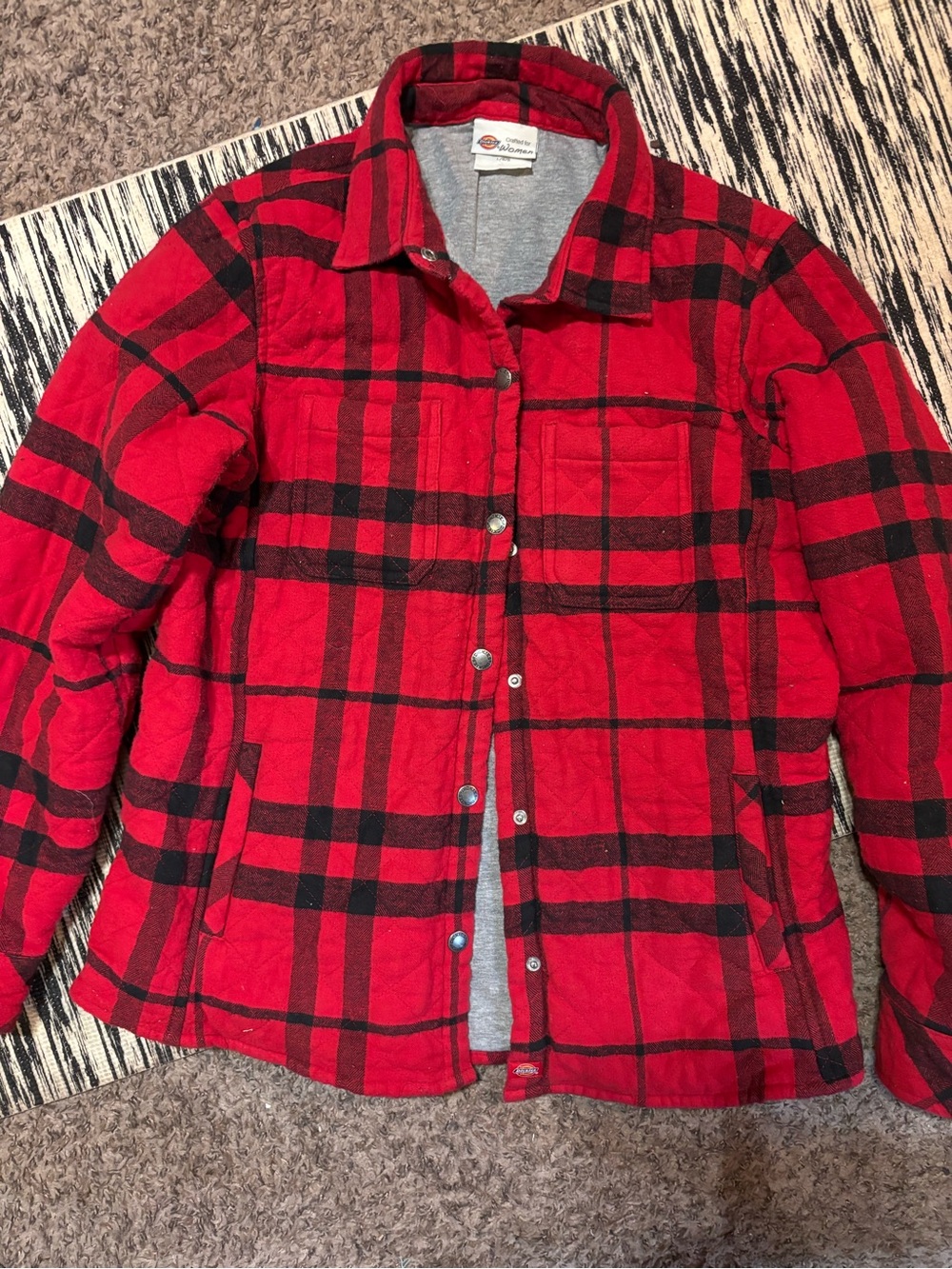 Dickies Red and Black Plaid Snap-Front Utility Jacket